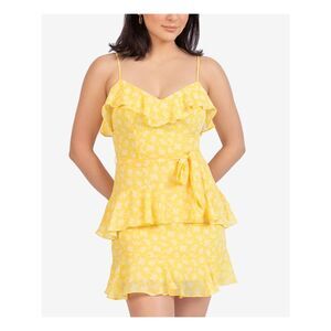 B DARLIN Womens A-Line Mini Dress Yellow Tie Spaghetti Strap Party Juniors 13\14